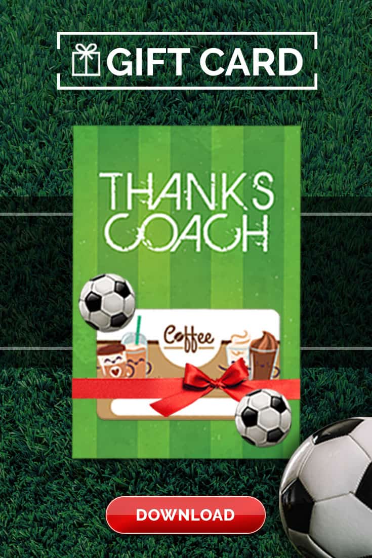 Free Soccer Coach Thank You Card to print and present to coach with a gift card from the team! Available for immediate access to download and print! via @SidelineWarrior